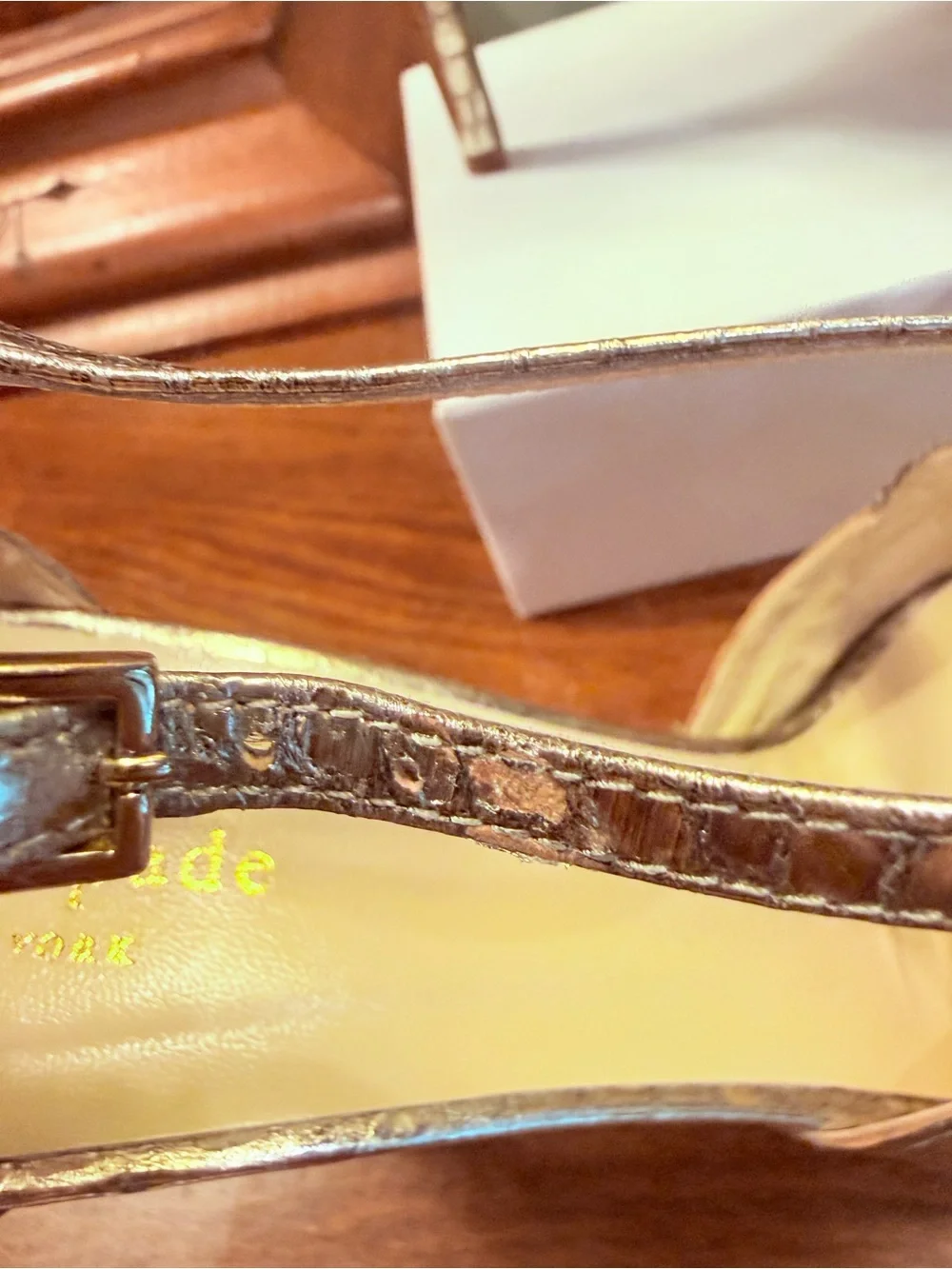 kate spade Metallic Gold Croc Leather Strappy High Heel Platform Sandal Size 10